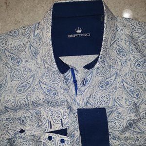 Bertigo Long-Sleeve Poplin Shirt Blue Paisley XXL